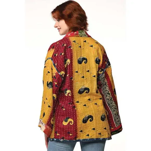 Sevya Handmade - Reversible Cotton Kantha Kimono Jacket - OS - Picture 5 of 12